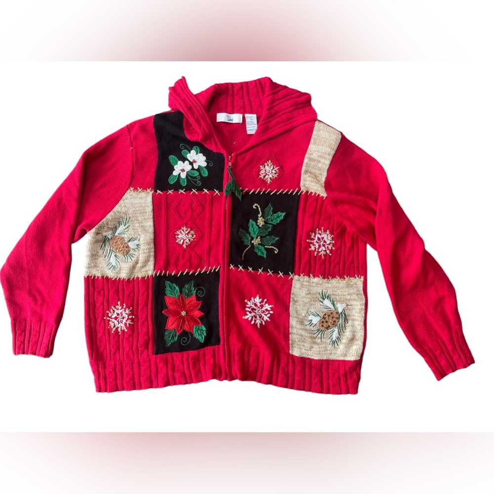 Vintage Ms. Lee Women’s XL Christmas Sweater  Poinsettia Snowflake Holly